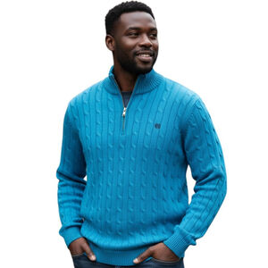 Chaps Teal Green Knit Quarter-Zip Long-Sleeves High-Neck Men Cotton Sweater XL